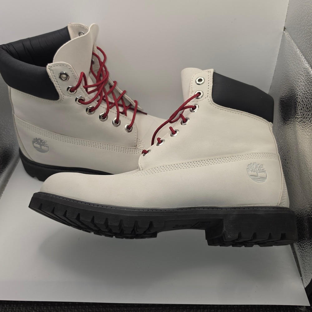 Timberland Premium 6-Inch Boot Men 10 White Black Red A5S4G Excellent Waterproof